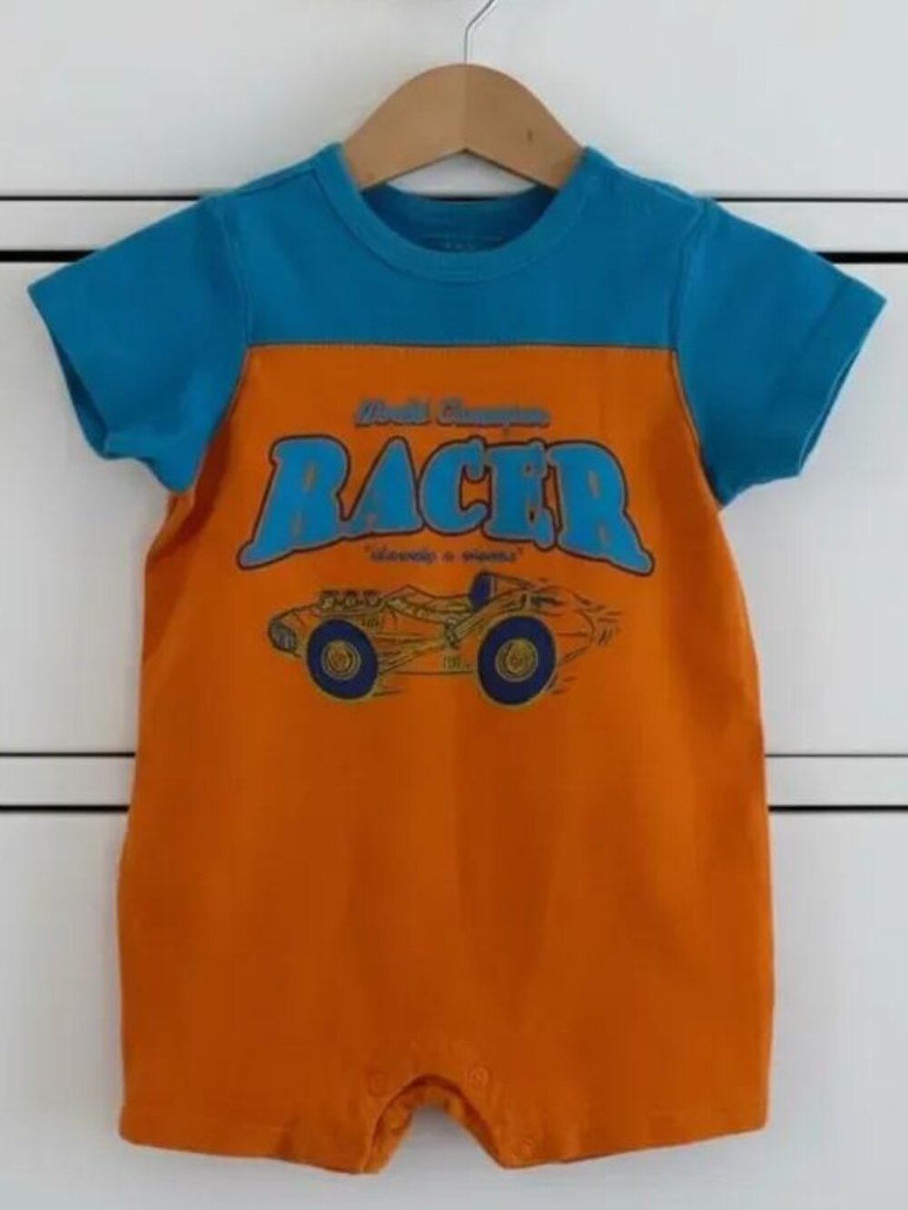 Place Colourblock World Champion Car Racer Cotton Romper 12 Months